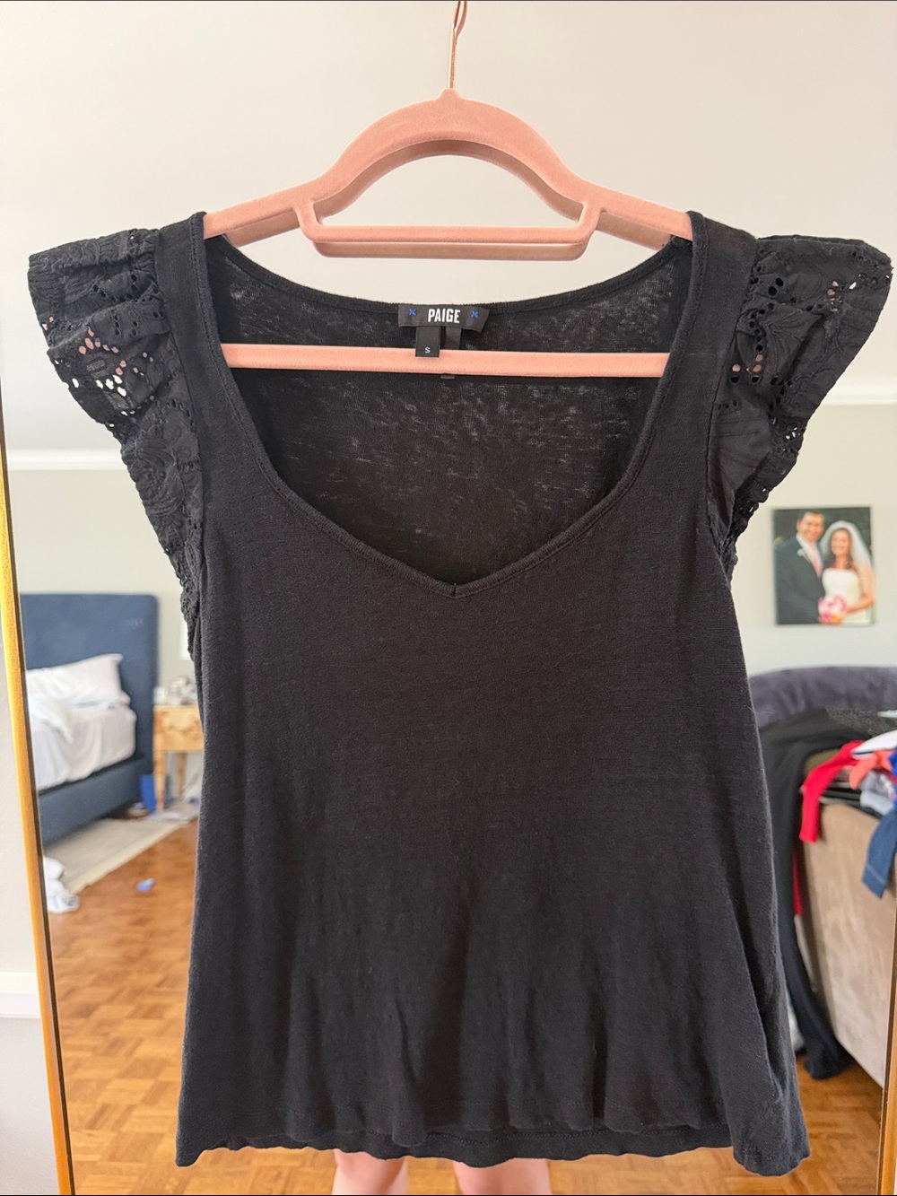 PAIGE Black Lace Cap Sleeve V-Neck Tank Top